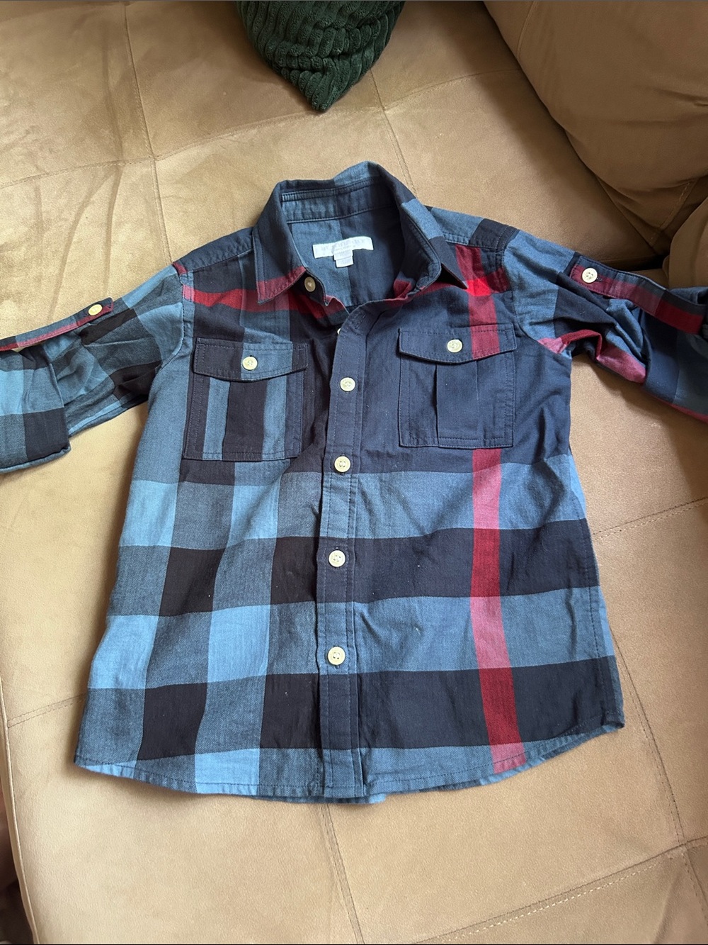 Burberry Blue, Black & Red Plaid Button-Down Shirt